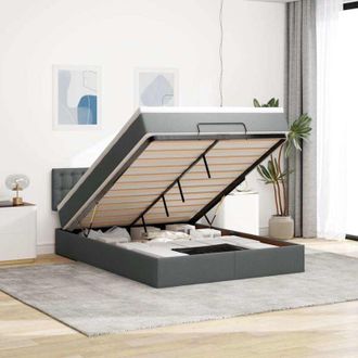 vidaXL Cama Otomana Con Colch&oacute;n Led Gris Oscuro 140x200 Cm Tela Vidaxl