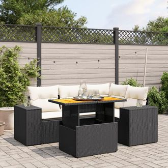 vidaXL Vidaxl - Set De Muebles De Jard&iacute;n 5 Pzas Y Cojines Rat&aacute;n Sint&eacute;tico Negro