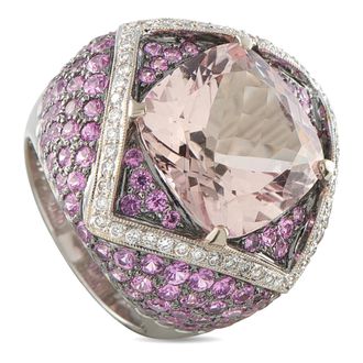 Luxury Bazaar 18K White Gold 0.48ct Diamond, Morganite, and Pink Sapphire Ring MF15-062526