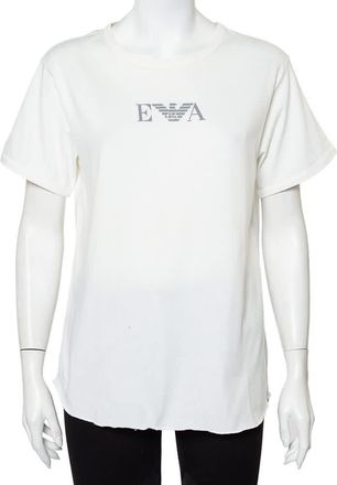 Emporio Armani White Cotton Logo Printed Crewneck T-Shirt