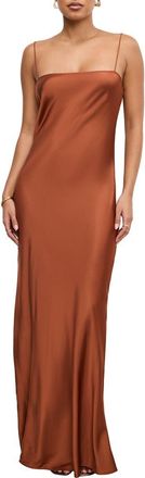 Good American Satin Maxi Slipdress in Copper004 at Nordstrom Rack, Size X-Small