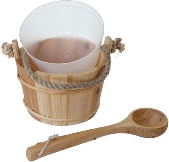 Hhg Cubo De Sauna Con Inserto Hhg 561, Accesorios De Sauna Cubo De Sauna Cazo De Sauna Infusion, Madera De Pino 3.5 L, Marr&oacute;n Claro