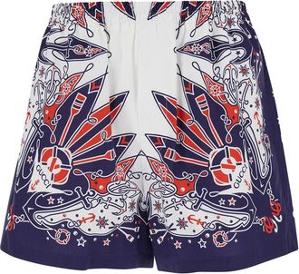 Gucci Blue Shorts With Gucci Bandana Print In Cotton Man