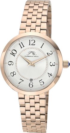 Porsamo Bleu Womens Clementine Stainless Steel Rose Tone Guilloche Dial Watch 1531CCLS
