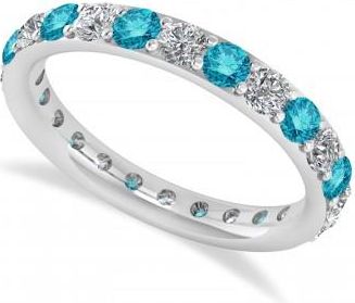 Allurez Blue & White Diamond Eternity Wedding Band 14k White Gold (1.50ct)