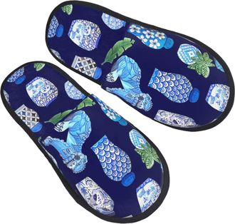 Generic Comfortable Cotton Slipper Chinoiserie Jars Foo Fluffy Slipper Warm Hotel Slippers for Bedroom Guest Indoor M