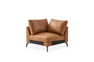 Castlery Lena Leather Corner Sofa, (Marche) Cocoa (Matte Black Leg), American Top Grain Leather by Castlery