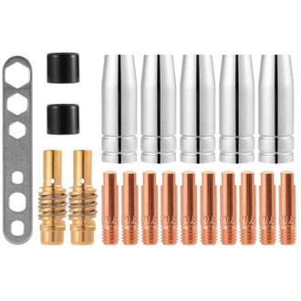 Elle Juego De 20 Piezas De Puntas De Contacto Para Boquillas De Soldadura Mig/mag 15ak M6 0,8x25mm Con Soporte Para Conector De Gas (10 Contactos, 5 Boquil