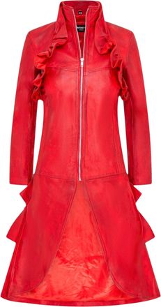 Infinity Leather Womens Goth Red Leather High Collar Victorian Flare Tailcoat - Challa