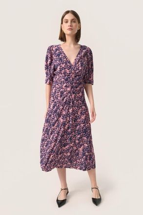 Soaked In Luxury SLSylvia V-neck Short Sleeve Midi Dress in Blush Drop Print at Nordstrom, Size X-Large