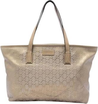 Gucci Pre-owned Canvas Tote Bag - Dames - Vintage Shopper - Beige - ONE Size - Leer - Vintage