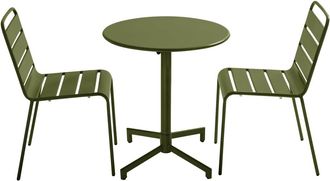 Oviala Conjunto de mesa y 2 sillas de jard&iacute;n en metal verde caqui