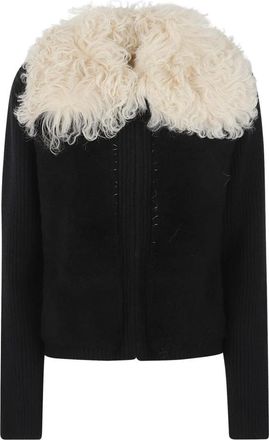 Marni Jassen, Dames, Zwart, S, Wol, Wollen vest met shearling patches