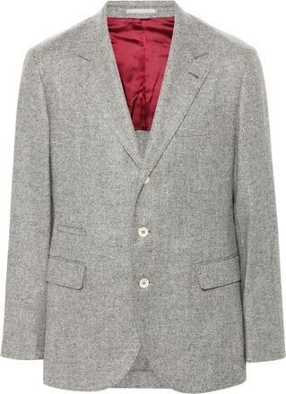 Brunello Cucinelli herringbone-pattern blazer - men - Wool/Cashmere/Silk/Spandex/Elastane/Cupro - 54 - Grey