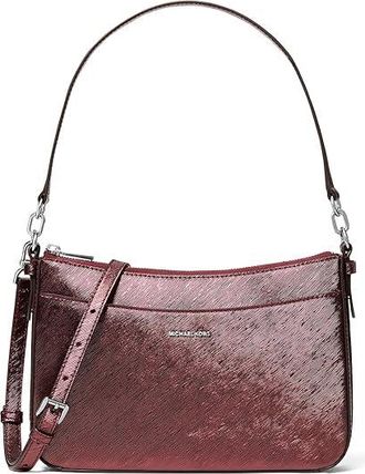 Michael Kors Jet Set Medium Top Zip Pochette Xbody Cross Body Womens Handbags Oxblood, Faux Leather