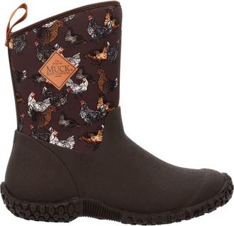 The Original Muck Boot Company Muck Boot Womens Muckster Ii Mid Pull On Round Toe Casual Boots Mid Calf Low Heel 1-2 - Brown, Dark Brown/Chicken Print, 6 UK