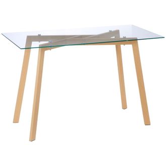 HOMCOM Mesa de comedor 120x60x76 cm transparente y madera