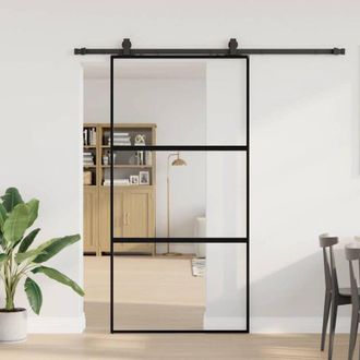 vidaXL Vidaxl - Puerta Corredera Herrajes Negro 102,5x205 Cm Vidrio Templado