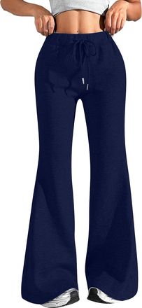 Generic Baggy Joggers for Women UK Wide Flare Leg Trousers, Ladies High Waisted Solid Color Drawstring Lounge Sport Gym Pants with Pockets, Sweatpants Wide Le