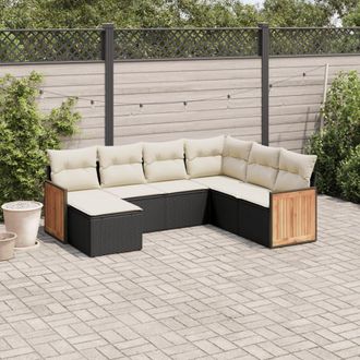 vidaXL Vidaxl - Set De Comedor De Jard&iacute;n 7 Pzas Y Cojines Rat&aacute;n Sint&eacute;tico Negro