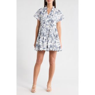 Sugarlips Renzo Toille Cotton Poplin Dress in White-Blue-Multi at Nordstrom, Size X-Small