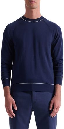 Bugatchi Tipped Cotton Blend Crewneck Sweater in Navy at Nordstrom, Size Xx-Large