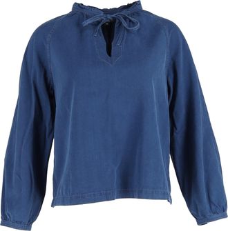 A.P.C. A. P.C. Noa Drawstring-Tie Chambray Long-Sleeved Top in Blue Cotton