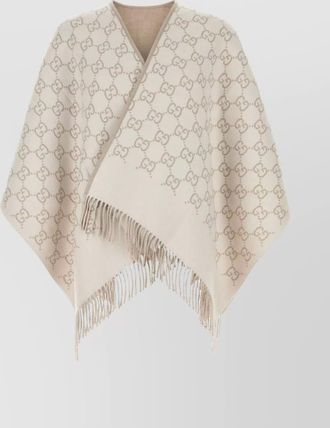 Gucci wool cape with embroidered fringe detailing