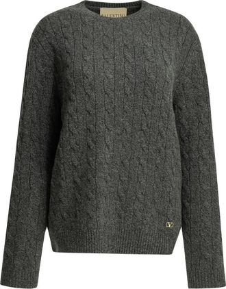 Valentino Truien & Vesten, Dames, Grijs, S, Wol, Kabelgebreide wollen trui