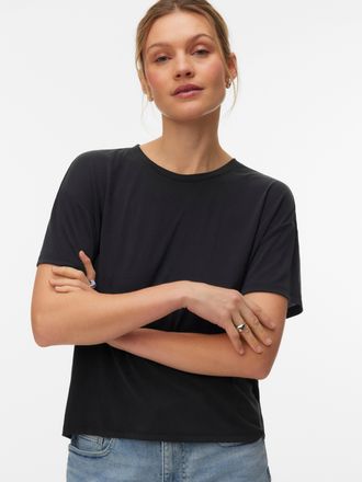 Vero Moda Kurzarmshirt VERO MODA VMFILLI 2/4 TEE JRS NOOS, Damen, Gr. XL, schwarz, Jersey, Obermaterial: 70% Modal, 30% Polyester, unifarben, relaxed fit normal