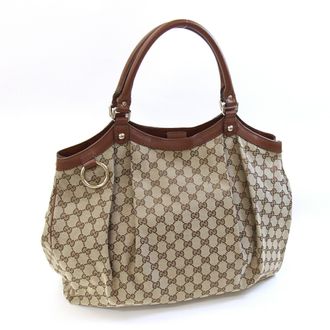 Gucci Sukey Beige Brown Canvas Leather Tote Bag (Pre-Owned)