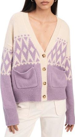 Derek Lam Bonnie Fair Isle Wool Blend Cardigan in Ivory-Lilac at Nordstrom Rack, Size X-Large