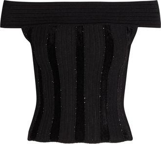 Balmain Sequin-embellished Stretch-knit top - No Colour - 34 (UK6 / XS)