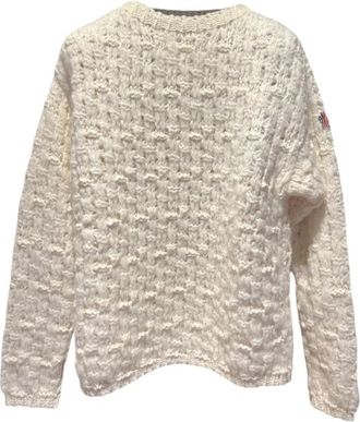 Moncler Alpaca Wollen Trui - Dames - Ronde hals truien - Wit - XL - Wol - Truien & Vesten