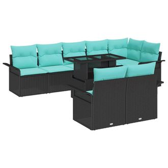 vidaXL Conjunto De Sof&aacute; De Jard&iacute;n 9 Uds. 8-n&uacute;mero De Plazas Negro Vidaxl