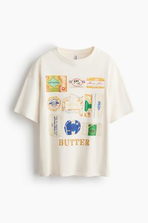 H&M Oversized T-Shirt mit Motivprint - Weiss/Butter