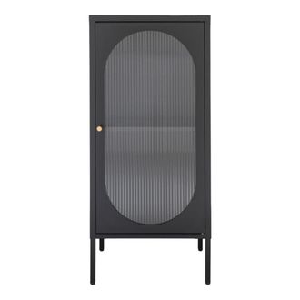 Moloo Vitrina de 1 puerta en vidrio ondulado y acero negro 50x110 cm
