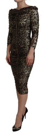Dolce & Gabbana Womens Multicolor Leopard Bodycon Sheath Midi Dress Silk