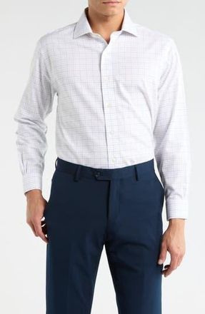 Brooks Brothers Grid Print Non-Iron Regular Fit Dress Shirt in Grey/blue Grid at Nordstrom Rack, Size 15.5 - 32/33