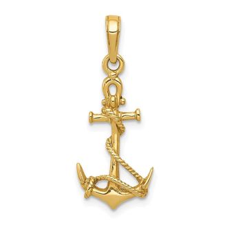 Diamond2Deal 14k Yellow Gold 3-D Anchor with Shackle and Entwined Rope Pendant