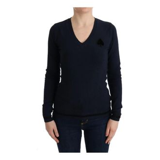 Costume National Blauwe V-hals Gebreide Trui - Dames - V-hals truien - Blauw - S - Polyester - Truien & Vesten