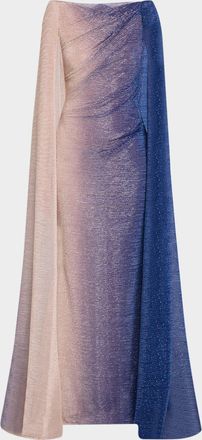 Talbot Runhof Degrade Voile Strong-Shoulder Cap Gown