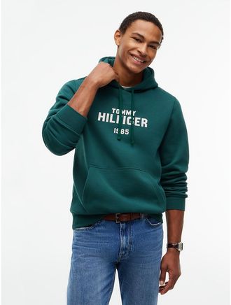 Tommy Hilfiger Mens Classic Hilfiger Logo Flex Fleece Hoodie - Ornamental Green - XXL