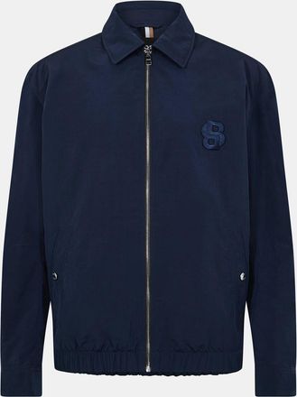 HUGO BOSS Mens Caligola Solid Patterned Embroidered Harrington Jacket in Dark Blue - Size Small