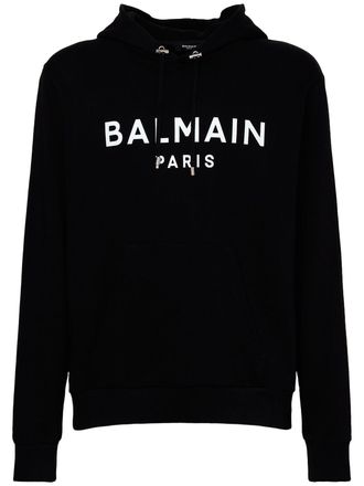 Balmain Mens Paris Logo Printed Hoodie in Black material_cotton - Size X-Large