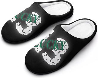 Generic Lucky Number 13 Mens House Slippers Memory Foam Washable Cotton Slip on Home Shoes