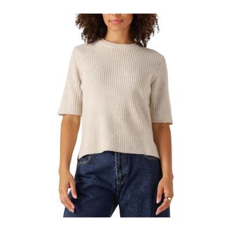 Object Object, Truien & Vesten, Dames, Beige, XL, Beige Gebreide Trui O-hals Stijl