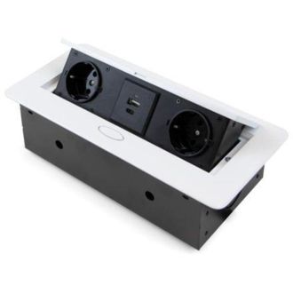 Emuca Multiconector Para Escritorio Atom 26 Lite, 225x111mm, 2 Enchufes Tipo Schuko, 1 Usb Tipo A, 1usb Tipo C, Zamak-acero-pl&aacute;stico, Blanco - Emuca