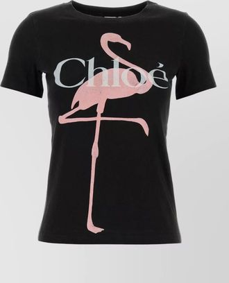 Chlo&eacute; cotton flamingo print logo short-sleeve t-shirt