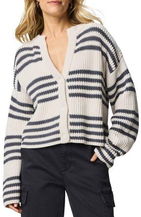 Splendid Alexandra Stripe Cotton Blend Cardigan in Moonstone Grey/Ink Blue at Nordstrom, Size X-Large